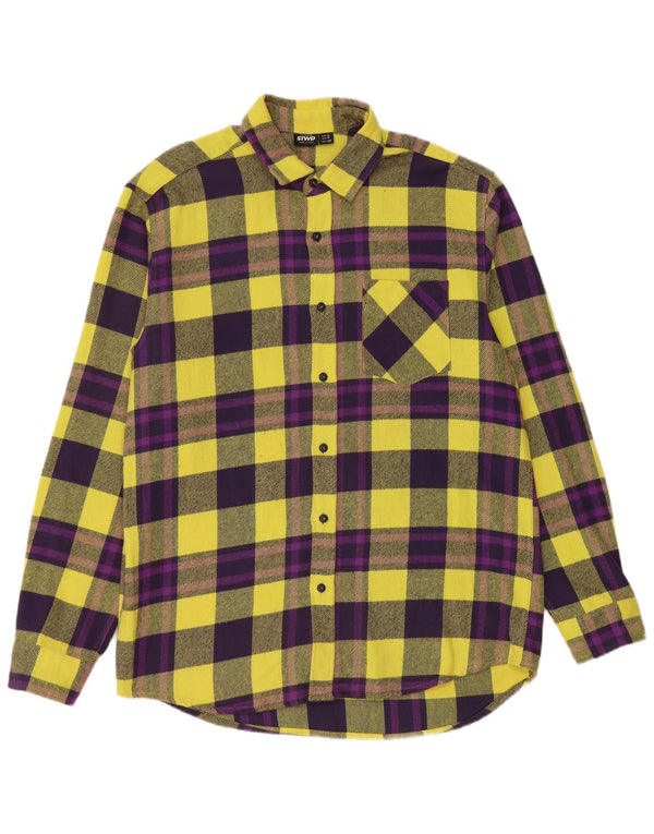 PULL & BEAR Mens Flannel Shirt Medium Yellow Check Cotton