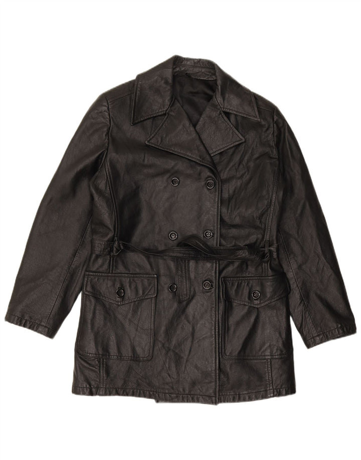 VINTAGE Γυναικείο Δερμάτινο Παλτό IT 44 Μεσαίο Μαύρο Δερμάτινο