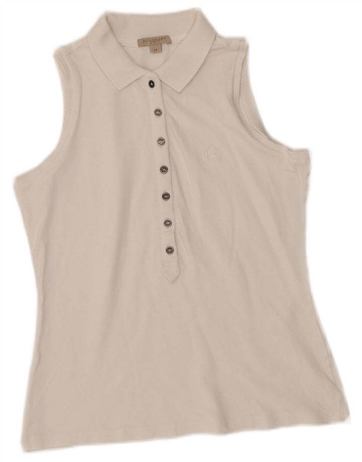 Γυναικείο αμάνικο μπλουζάκι πόλο BURBERRY BRIT UK 12 Medium White