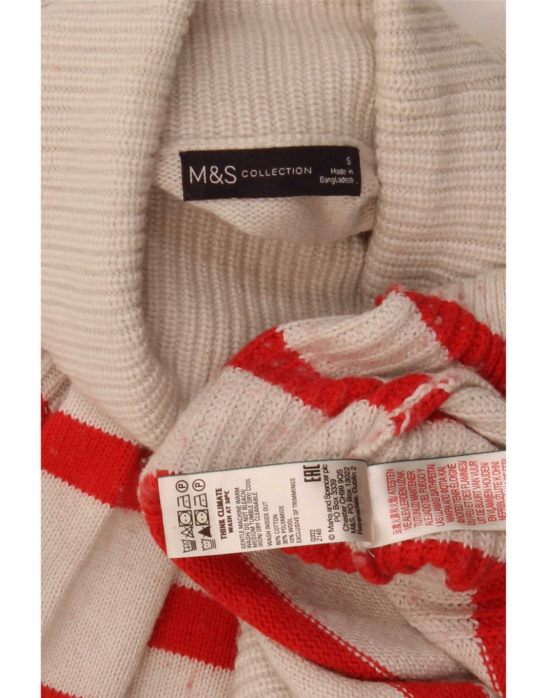 Marks & Spencer Γυναικείο πουλόβερ με ρολό λαιμόκοψη UK 10 Small White ριγέ