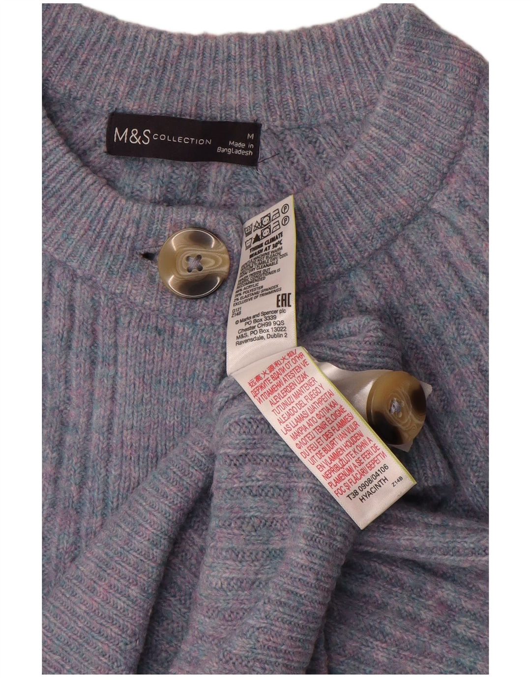 Marks & Spencer Γυναικείο πουλόβερ Crop Cardigan UK 14 Medium Blue Flecked