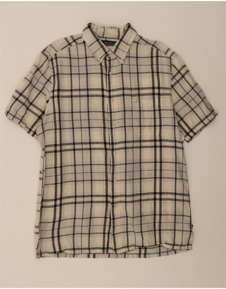 NAUTICA Mens Short Sleeve Shirt Large Off White Check Cotton Vintage Nautica and Second-Hand Nautica from Messina Hembry 