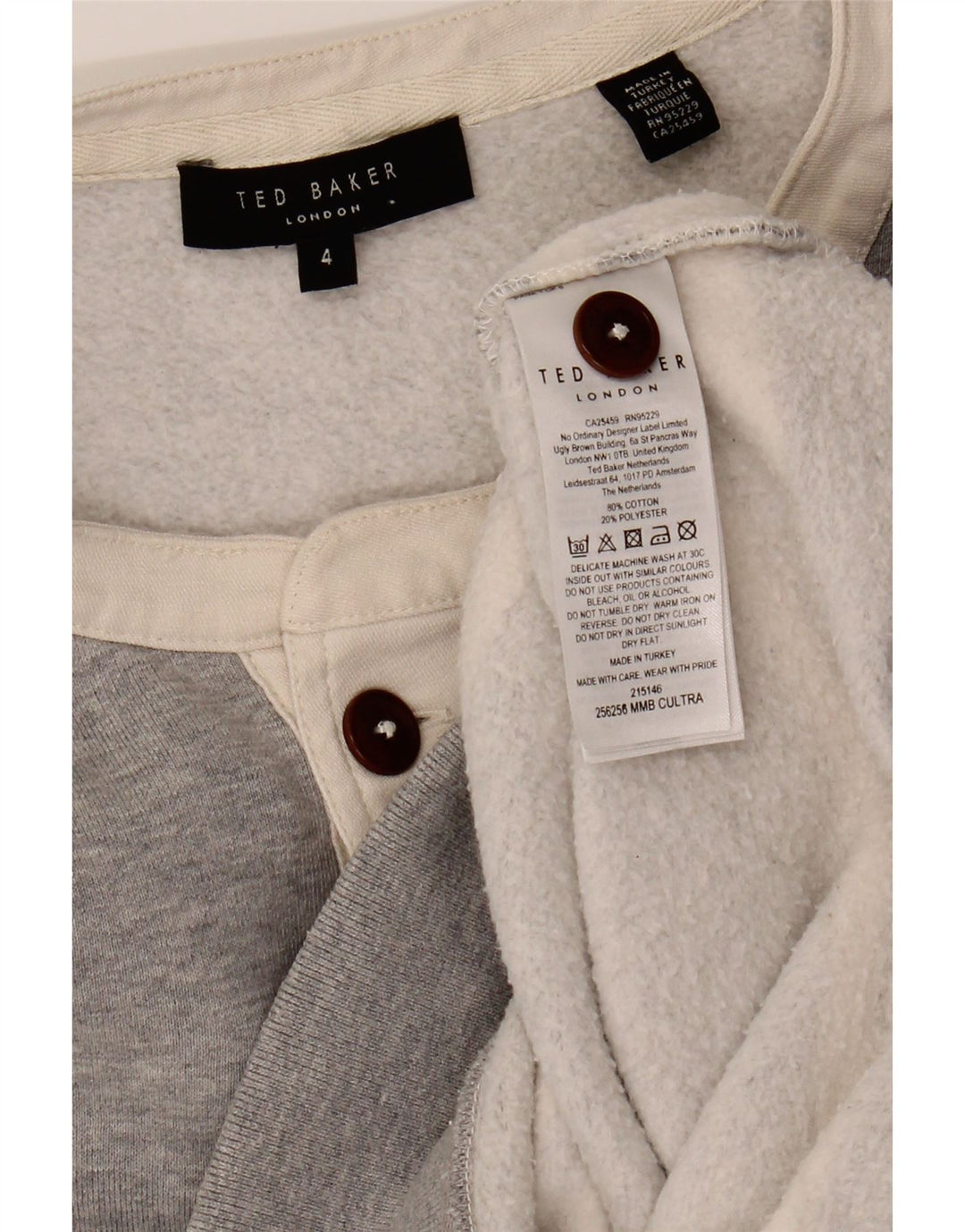 TED BAKER Mens Sweatshirt Jumper Size 4 Large Grey Colourblock Cotton