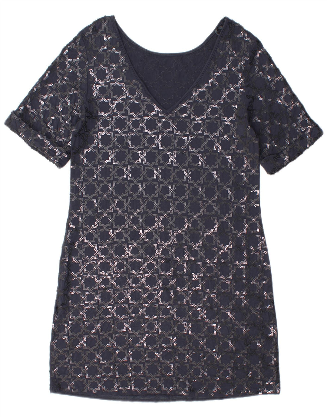 Γυναικείο κοντομάνικο φόρεμα Monsoon Shift UK 12 Medium Navy Blue Geometric