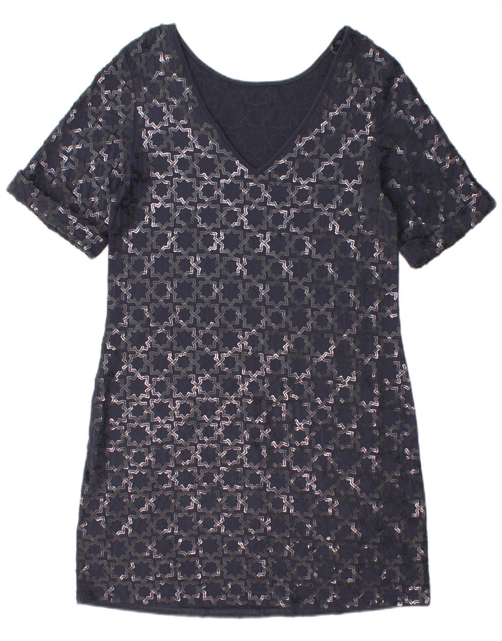 Γυναικείο κοντομάνικο φόρεμα Monsoon Shift UK 12 Medium Navy Blue Geometric