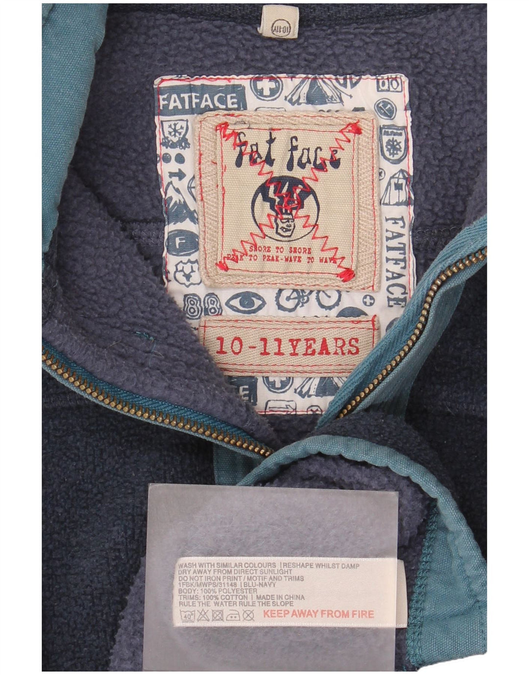 Χοντρό πρόσωπο για αγόρια με φερμουάρ Fleece Jumper 10-11 ετών Navy Blue Polyester