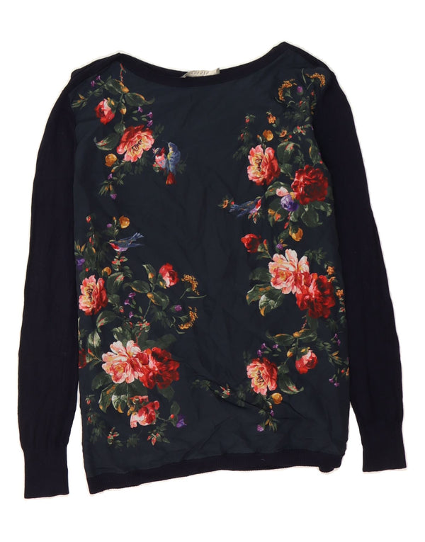 OASIS Γυναικείο πουλόβερ με λαιμό σκάφος UK 6 XS Navy Blue Floral Viscose