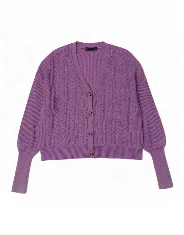 Marks & Spencer Γυναικείο πουλόβερ Crop Cardigan UK 14 Medium Purple Viscose