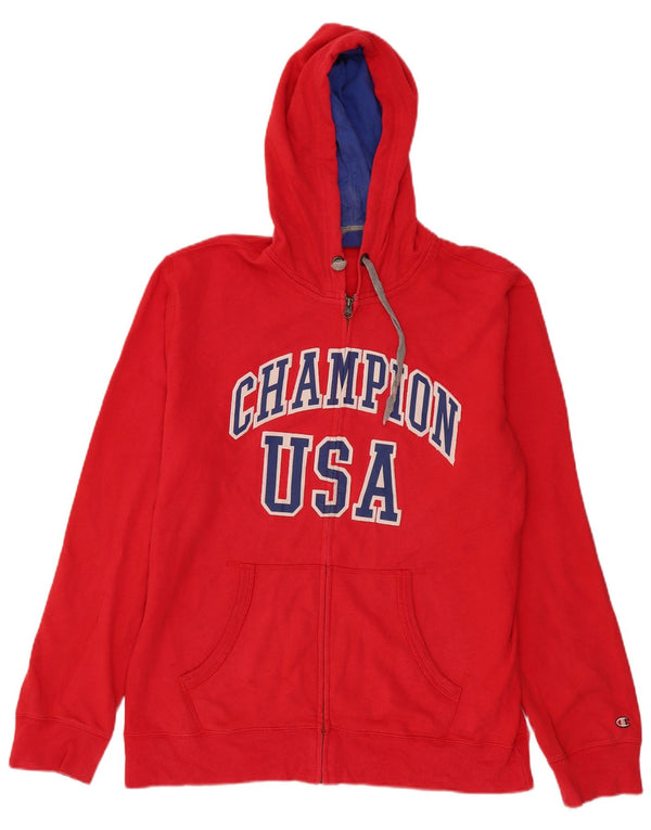 Champion Mens USA γραφικό πουλόβερ με κουκούλα με φερμουάρ XL κόκκινο βαμβακερό