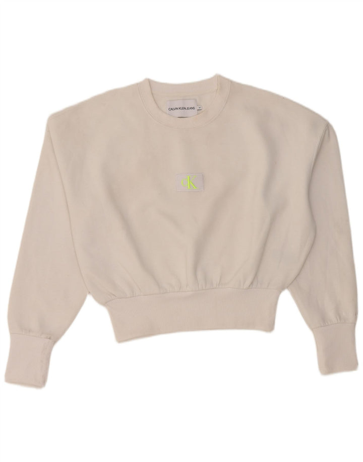 Calvin Klein Jeans Γυναικείο φούτερ μεγάλου μεγέθους Jumper UK 14 Medium White