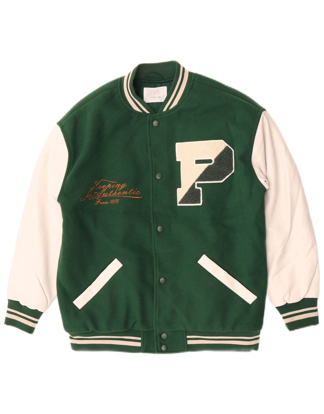 Zara Boys Graphic Varsity Jacket 11-12 Years Green Colourblock Polyester