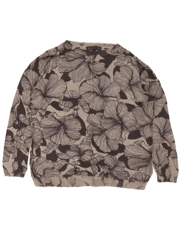 Marks & Spencer Γυναικείο πουλόβερ με λαιμόκαυστο UK 14 Medium Grey Floral