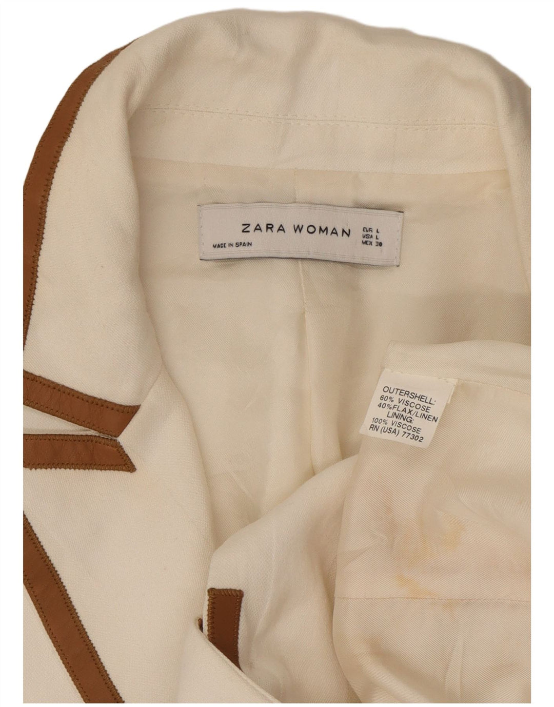 Zara Γυναικείο Μπουφάν 1 Κουμπί Blazer UK 16 Μεγάλη Λευκή Βισκόζη