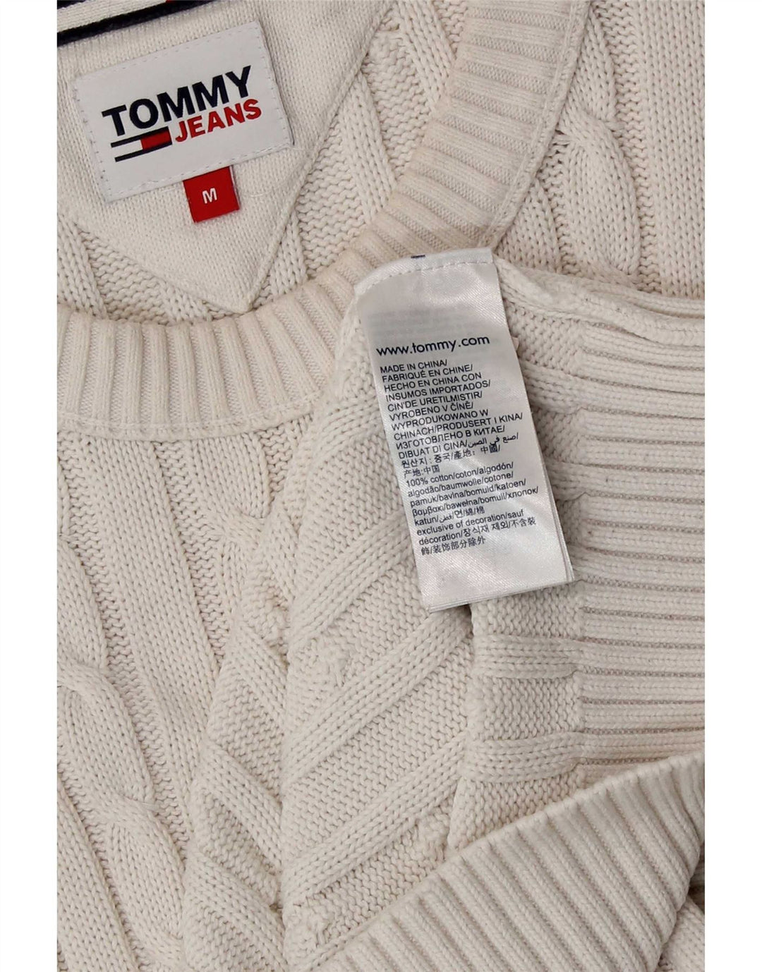 Tommy Hilfiger Ανδρικό πουλόβερ με λαιμόκοψη, μεσαίο λευκό βαμβακερό