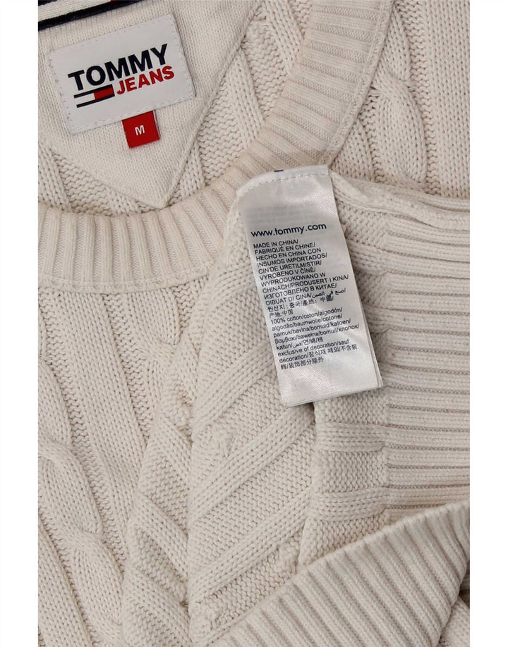 Tommy Hilfiger Ανδρικό πουλόβερ με λαιμόκοψη, μεσαίο λευκό βαμβακερό