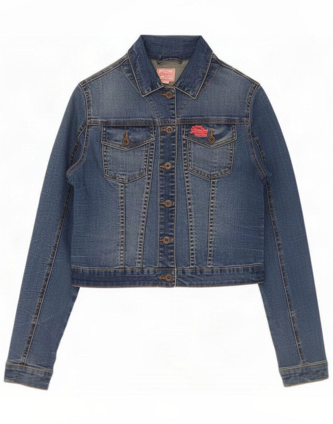 Superdry Γυναικείο Crop Τζιν Μπουφάν UK 12 Medium Blue Cotton