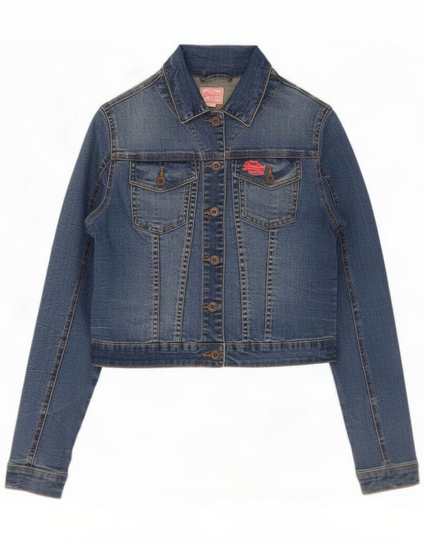 Superdry Γυναικείο Crop Τζιν Μπουφάν UK 12 Medium Blue Cotton