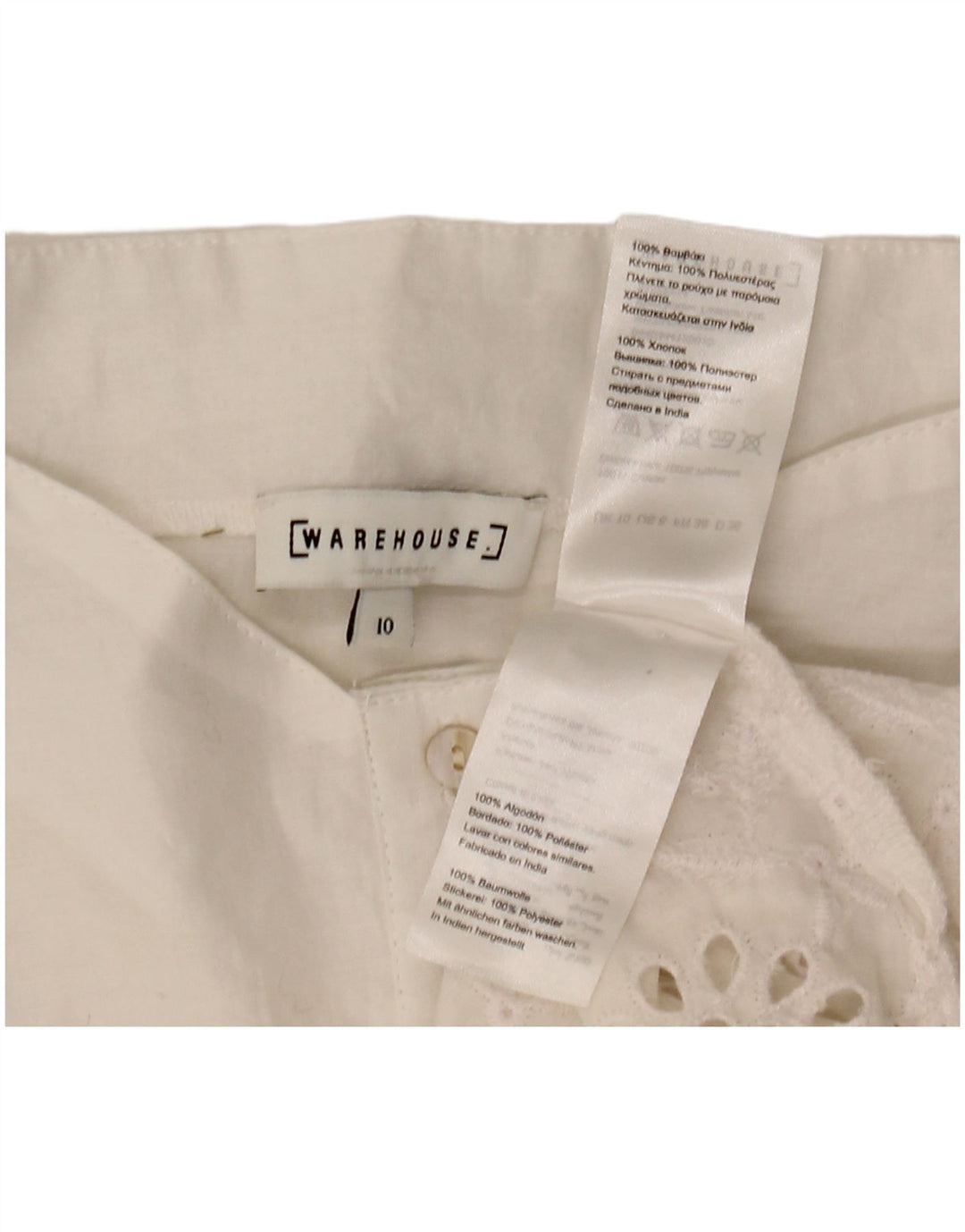 WAREHOUSE Γυναικείο κοντομάνικο πουκάμισο μπλούζα UK 10 Small White Polyester
