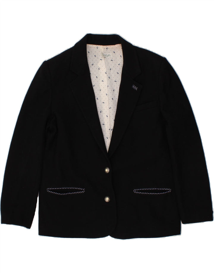 VINTAGE Womens 2 Button Blazer Jacket UK 14 Medium  Black Wool Vintage Vintage and Second-Hand Vintage from Messina Hembry 