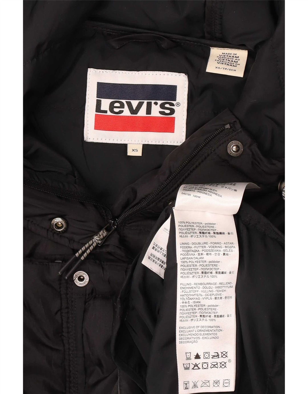 Γυναικείο μπουφάν με κουκούλα Levi's UK 6 XS μαύρο πολυεστέρα
