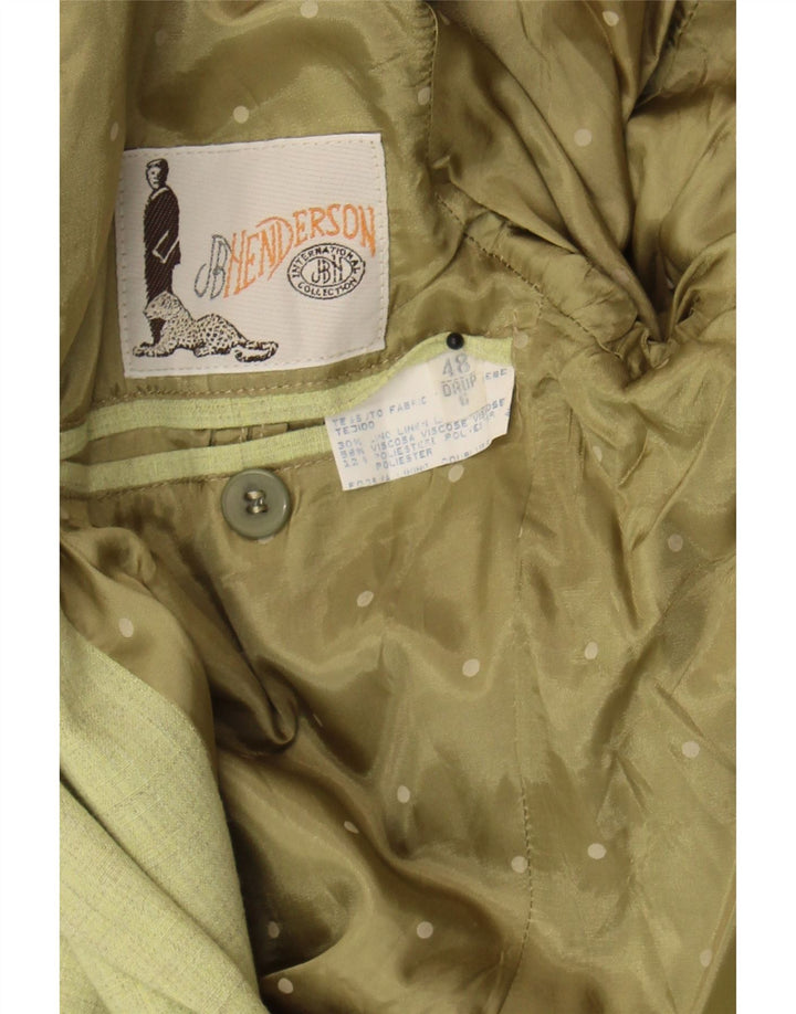HENDERSON Mens 1 Button Blazer Jacket IT 48 Medium Green Linen Vintage Henderson and Second-Hand Henderson from Messina Hembry 