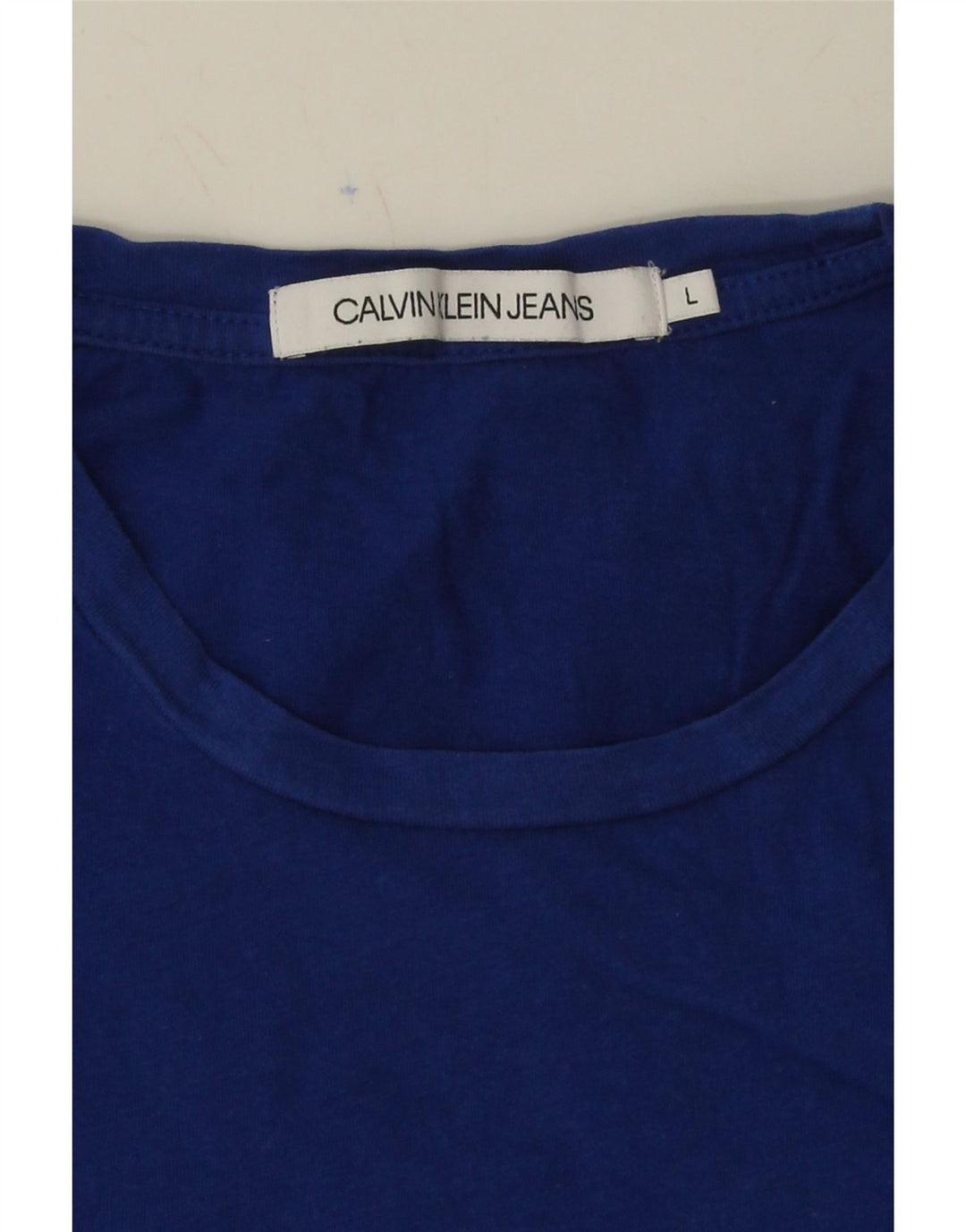 CALVIN KLEIN JEANS Mens Graphic T-Shirt Top Large Blue Vintage Calvin Klein Jeans and Second-Hand Calvin Klein Jeans from Messina Hembry 