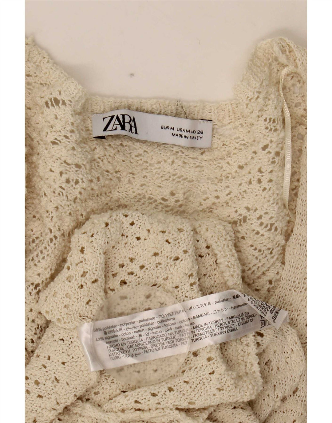 Zara Γυναικείο φόρεμα 3/4 με μανίκια UK 12 Medium White Polyester