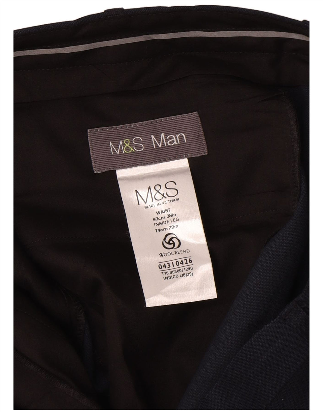 Ανδρικό παντελόνι Chino Marks & Spencer W38 L29 Navy Blue Wool