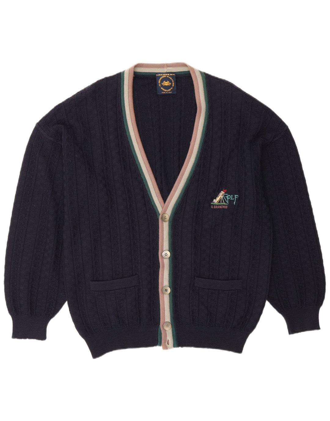 Ανδρικό πουλόβερ ζακέτα Il Granchio Large Navy Blue