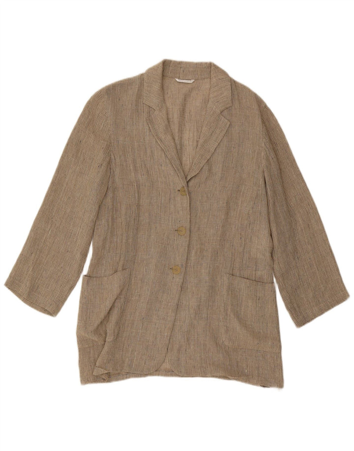 Max Mara Γυναικείο Longline Blazer Jacket UK 12 Medium Beige Houndstooth