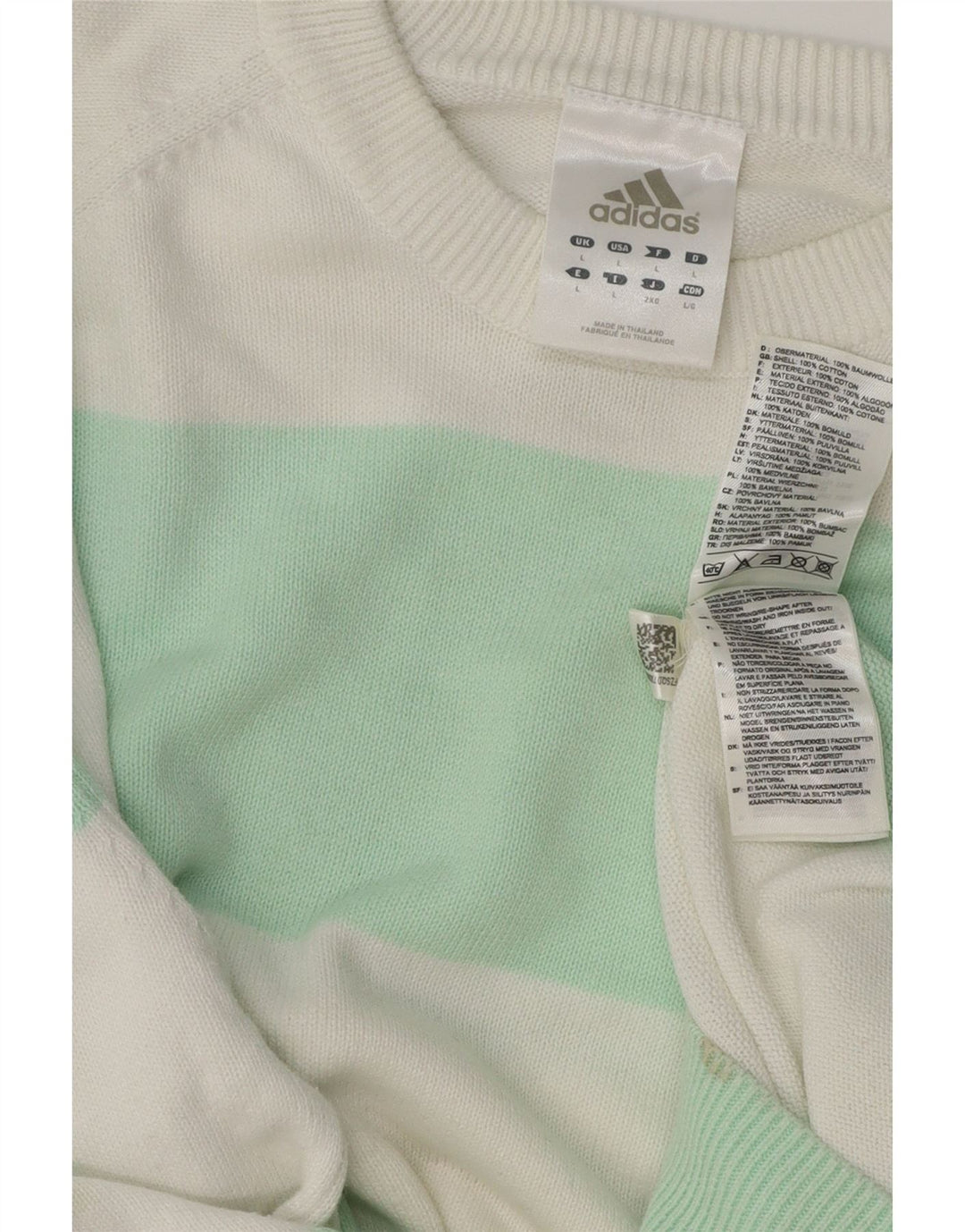 ADIDAS Mens Crew Neck Jumper Sweater Large Multicoloured Striped Cotton