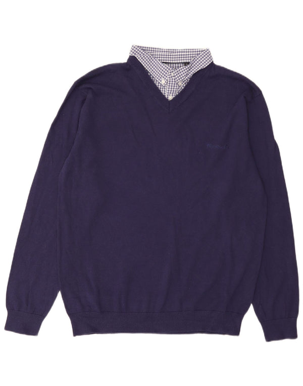 Ανδρικό πουλόβερ Pierre Cardin με V λαιμόκοψη XL Navy Blue Cotton