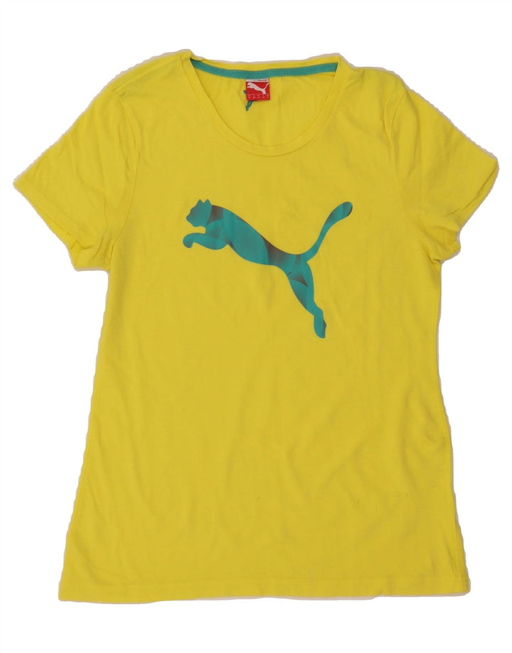 PUMA Womens Graphic T-Shirt Top UK 12 Medium  Yellow Vintage Puma and Second-Hand Puma from Messina Hembry 