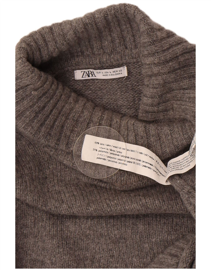 Zara Γυναικείο πουλόβερ με ρολό λαιμόκοψη UK 16 Large Grey Wool