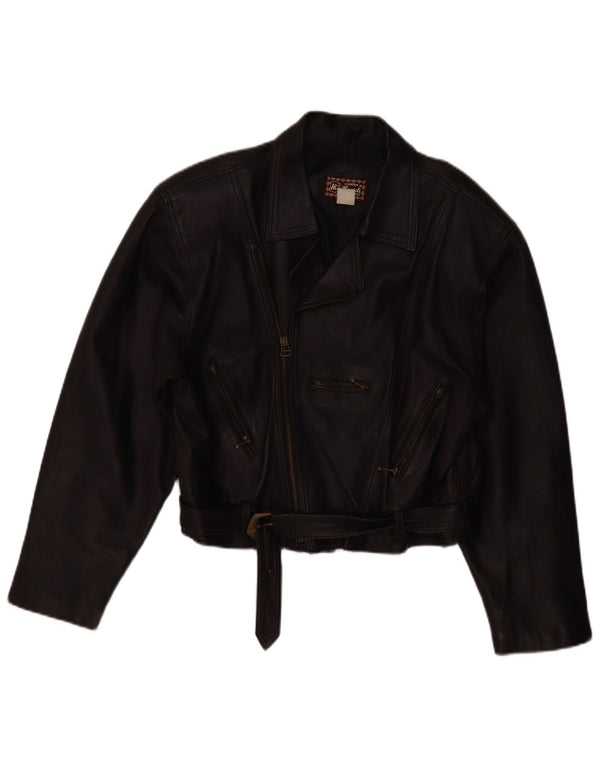 VINTAGE Γυναικείο Δερμάτινο Μπουφάν Biker UK 14 Μεσαίο Μαύρο Δερμάτινο