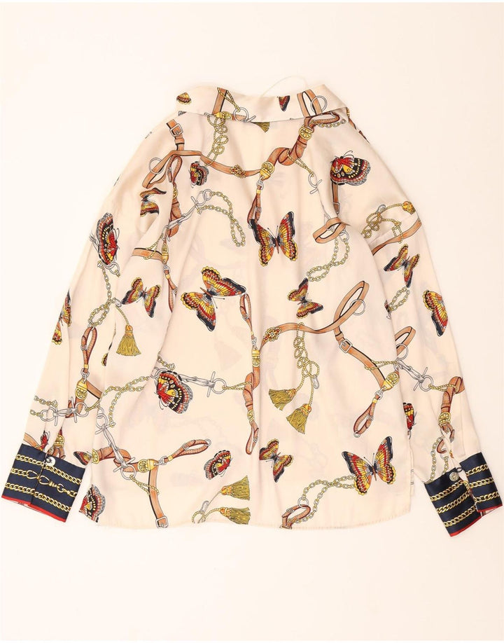 ZARA Womens Graphic Long Sleeve Blouse Top UK 14 Medium Beige Polyester Vintage Zara and Second-Hand Zara from Messina Hembry 