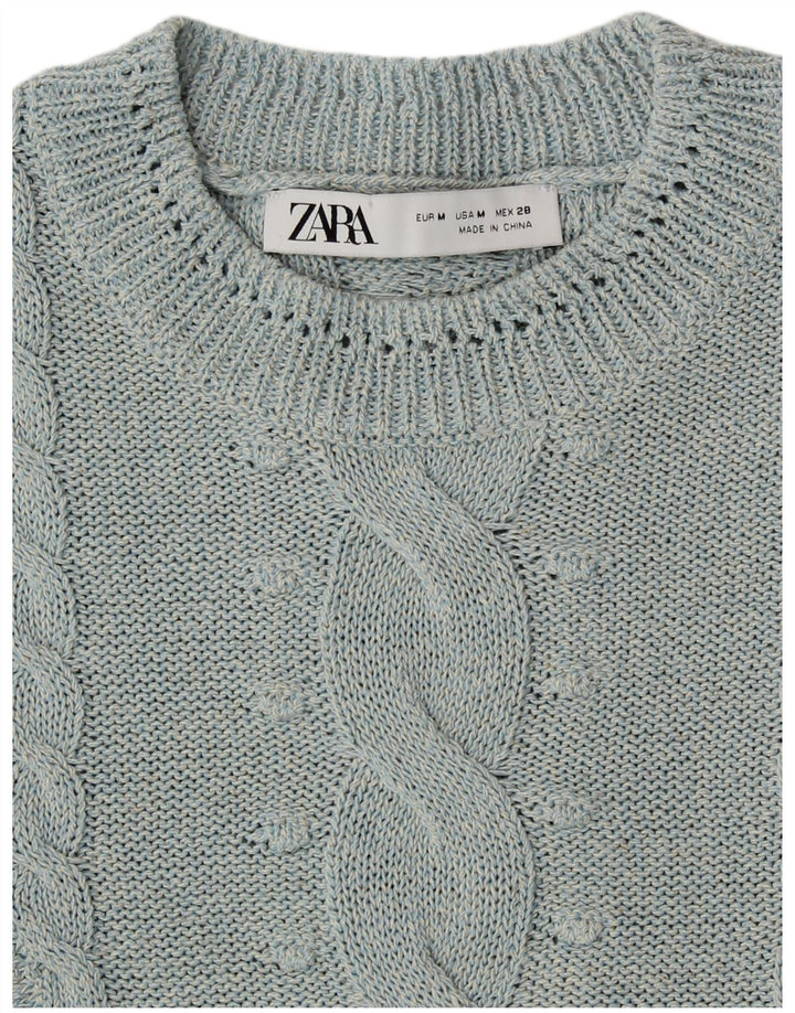 Γυναικείο πουλόβερ ZARA Crop Crop Neck Jumper UK 14 Medium Blue