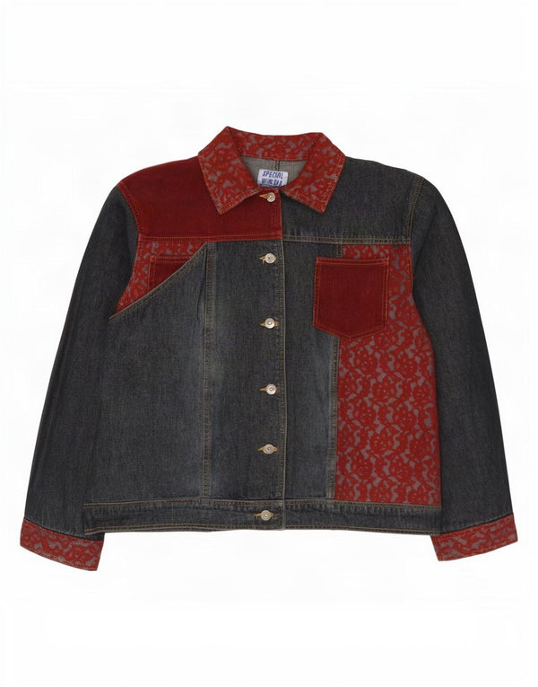 Vintage Γυναικείο Τζιν Μπουφάν UK 18 XL Μπλε Βαμβακερό Patchwork