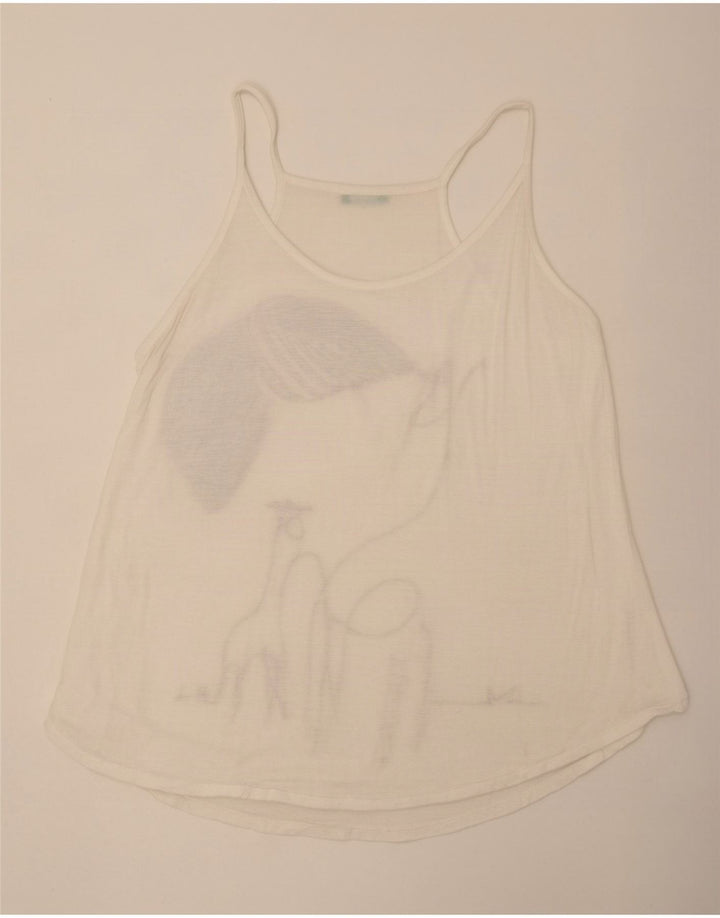Benetton Γυναικεία γραφικά Cami Top UK 14 μεσαία λευκή βισκόζη