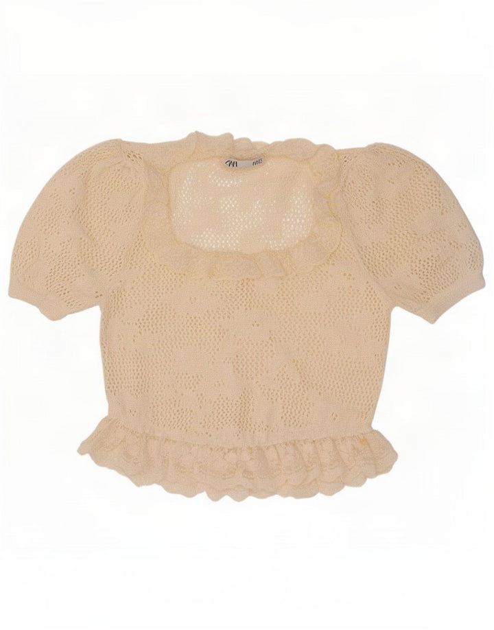 Zara Γυναικεία Πλεκτή Μπλούζα Oversized Top UK 10 Small Off White