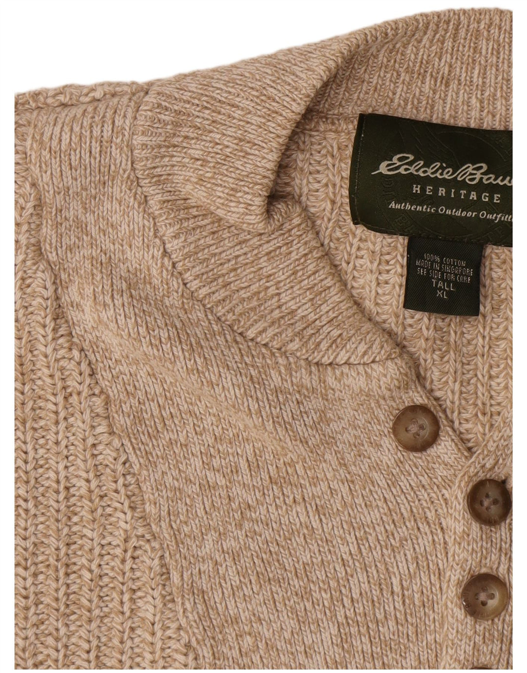 Eddie Bauer Ανδρικό πουλόβερ με ψηλό κουμπιά λαιμό πουλόβερ XL μπεζ βαμβακερό
