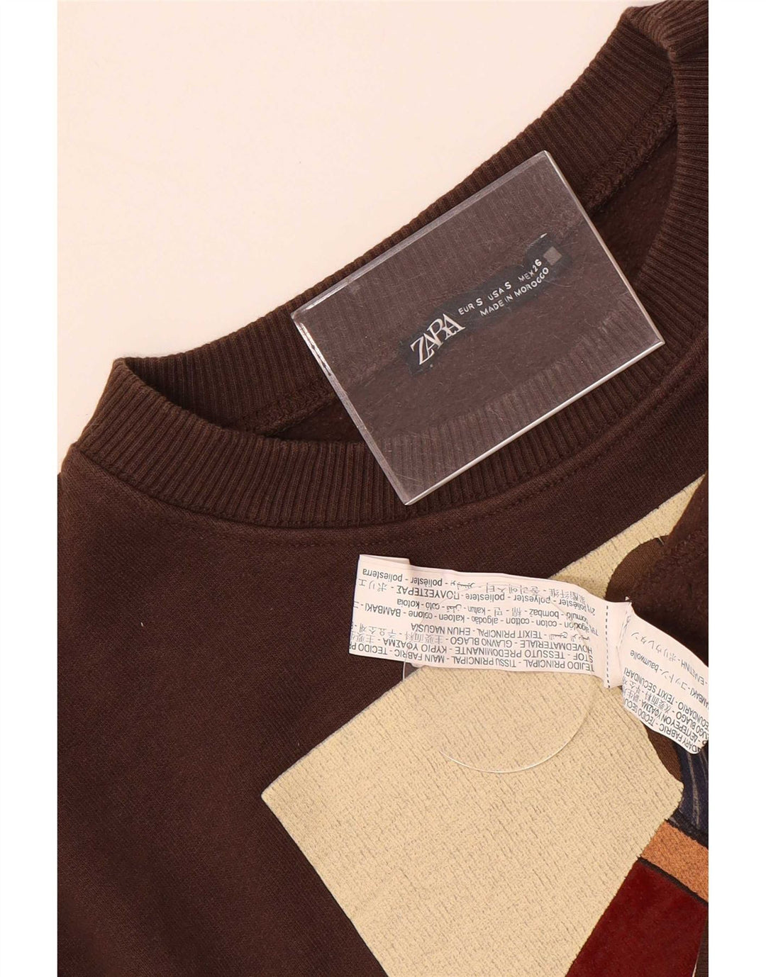 Γυναικεία Zara Crop Graphic Φούτερ Jumper UK 10 Small Brown