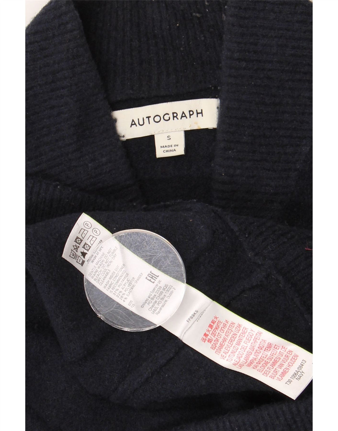 MARKS & SPENCER Ανδρικό πουλόβερ ζακέτα αυτόγραφο Μικρό Navy Blue Polyamide