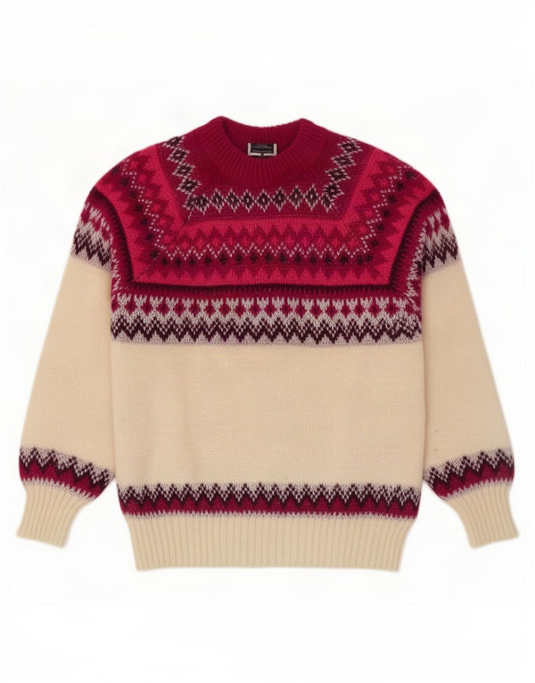 Vintage γυναικείο πουλόβερ με λαιμόκοψη UK 12 Medium Off White Fair Isle