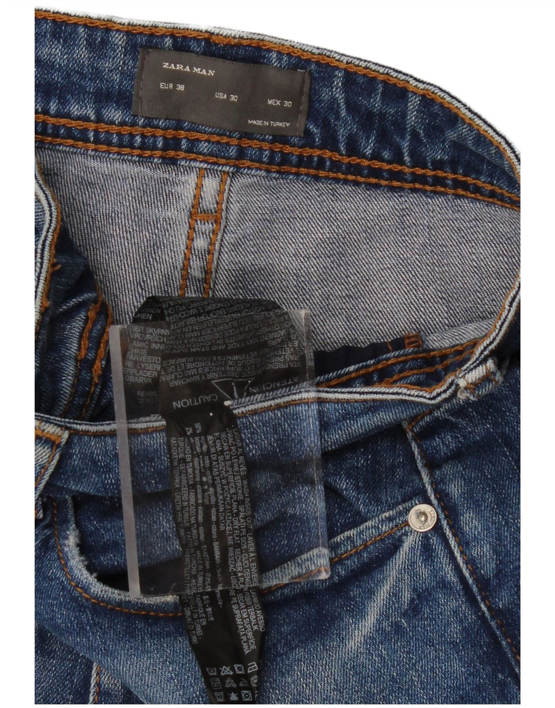 Ανδρικό τζιν ZARA Distressed Cropped EU 38 Small W30 L26 Blue Cotton