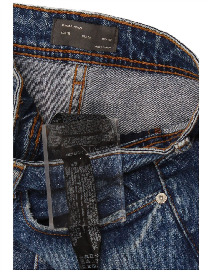 Ανδρικό τζιν ZARA Distressed Cropped EU 38 Small W30 L26 Blue Cotton