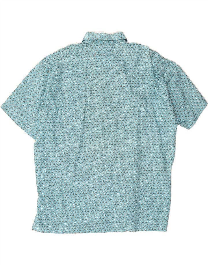 SIGNUM Mens Abstract Pattern Short Sleeve Shirt Large Blue Cotton Vintage Signum and Second-Hand Signum from Messina Hembry 