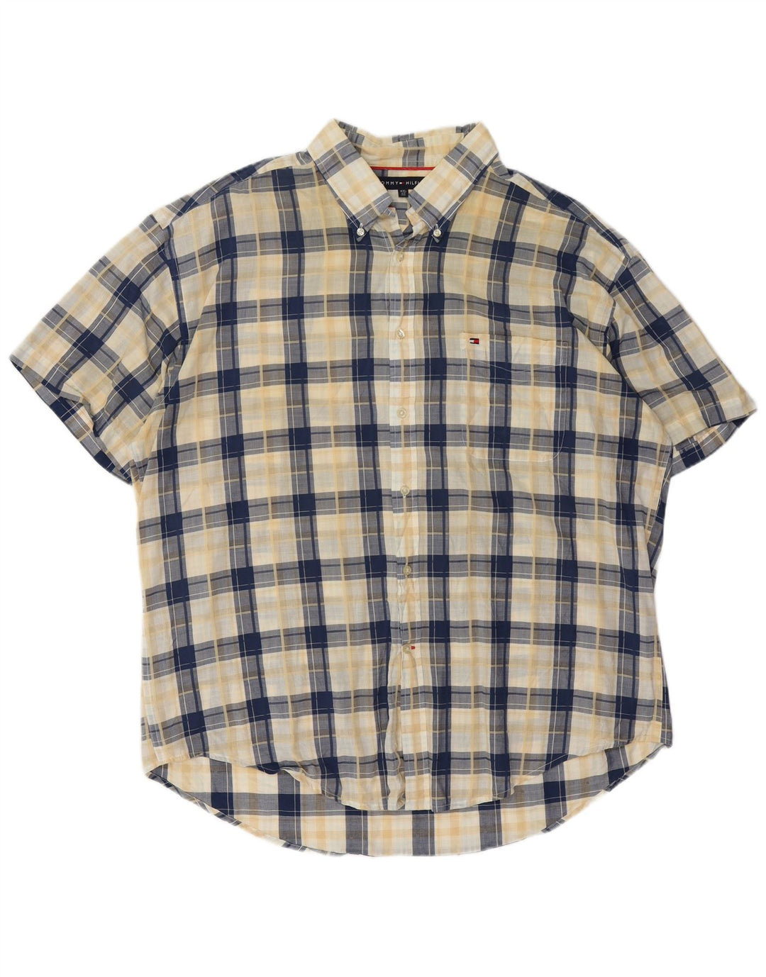 TOMMY HILFIGER Ανδρικό κοντομάνικο πουκάμισο 2XL Navy Blue Check Cotton