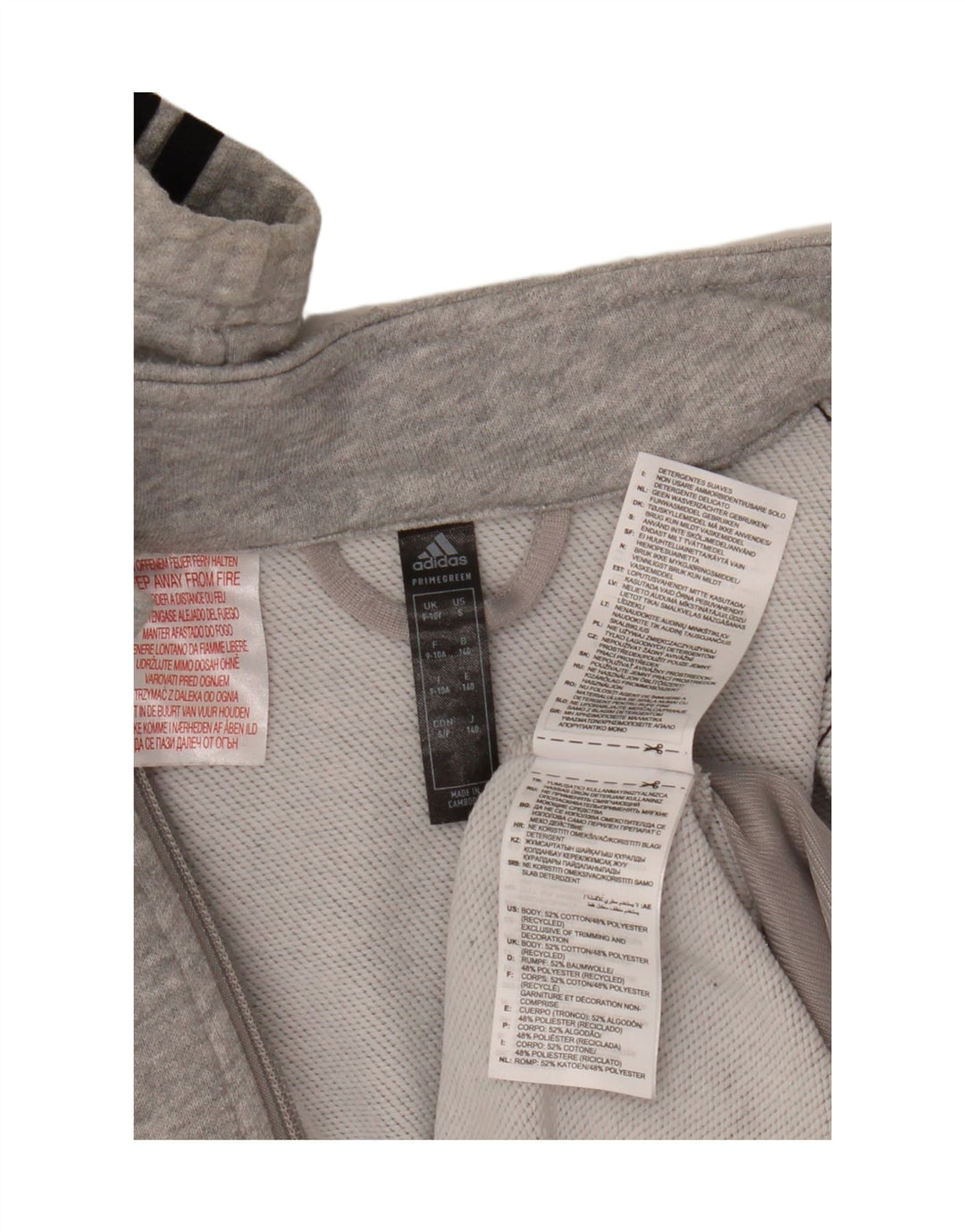 Μπουφάν ADIDAS Boys Primegreen αθλητική φόρμα 9-10 ετών γκρι βαμβακερό