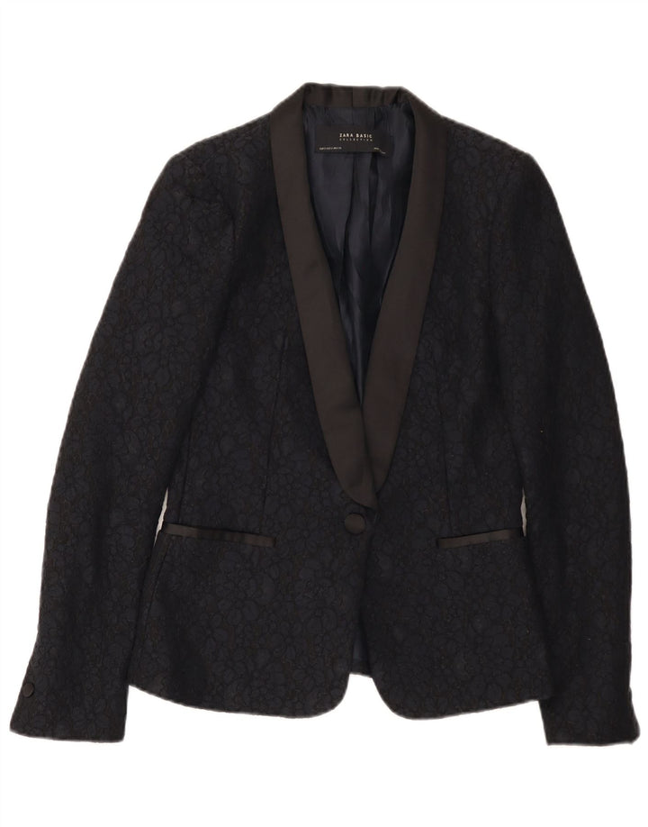 Zara Γυναικείο σακάκι 1 κουμπιού Blazer UK 10 Small Black Floral